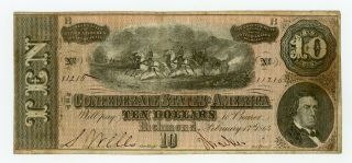 1864 T - 68 $10 The Confederate States Of America Note - Unlisted Slanted " B "