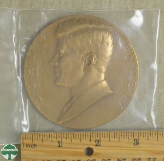 Large Bronze John F.  Kennedy Medal,  Info Papers,  And Stand - U.  S.