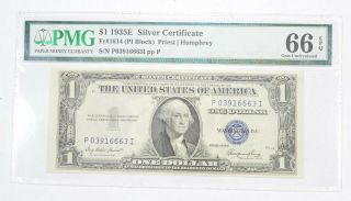$1 1935 - E Silver Certificate Pmg 66 Epq Gem,  Fr 1614 (pi Block) 295