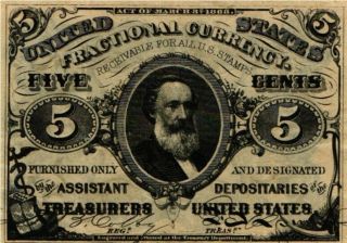 1864 - 68 5 Cent U.  S.  Fractional Currency Note SPENCER CLARK Fr 1238 VF/XF 2