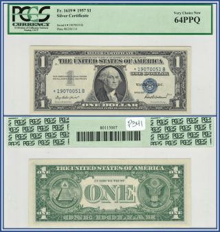 1957 Star $1 Silver Certificate Dollar Pcgs 64 Ppq Very Choice Unc Currency