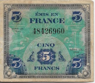 1944 Emis En France Cinq (5) Francs 115 (e5)