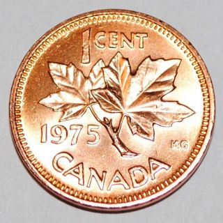 1975 1 Cent Canada Copper Uncirculated Canadian Penny
