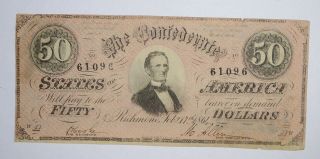 Civil War 1864 $50.  00 Confederate States Horse Blanket Note 700