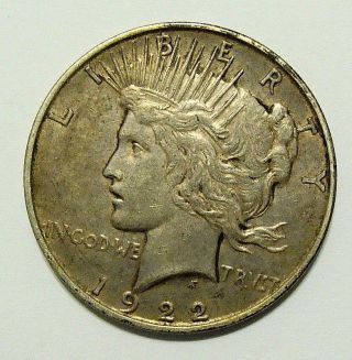 1922 D Peace Silver Dollar,  Nicely Toned Au Coin,