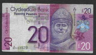 L2778 Scotland 2009,  Clydesdale Bank 20 Pounds,  Vf,