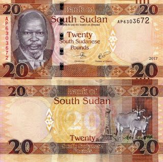 South Sudan 20 Pound Banknote World Paper Money Unc Currency Pick P13c 2017 Bill