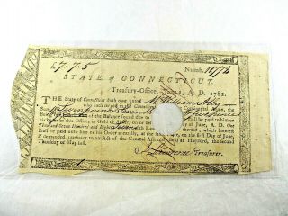 Rare 1782 U.  S.  Treasury Note State Of Connecticut Signature John Lawrence