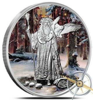 1 Oz.  999 Silver Proof Gem Merlin Colorized Celtic Lore Series $58.  88