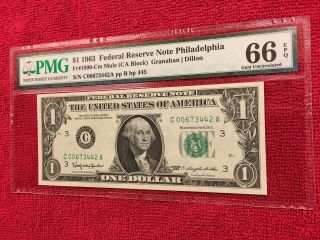 Fr 1900 - Cm Mule 1963 1 Dollar Federal Reserve Note (Philadelphia) PMG 66EPQ 2