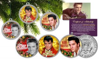 Elvis Presley Jfk Us Half Dollar 3 - Coin Set W/ Christmas Tree Ornament Capsules