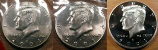 2001 P D S Kennedy Half Dollar 1 - D 1 - P Bu Set Coins 1 - S Clad Cameo Proof