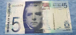 2007 Bank Of Scotland 5 Pounds Banknote Sir Walter Scott (unc)