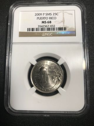 2009 P Ngc Ms - 68 Sms,  Puerto Rico 25c Quarter 2nd Finest Registry Spotles