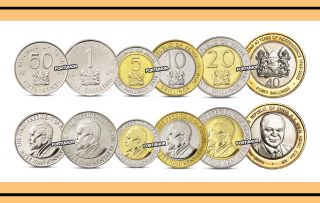 Kenya Unc Set Of 6 Coins 50 Cents 1 5 10 20 40 Shillings Com.  Bimetal 2003 - 2010