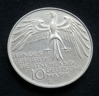 Germany, .  625 Silver Coin,  Unc,  Munich Olympics,  10 Marks 1972 - G,  Km 133