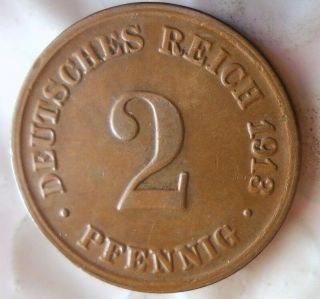 1913 D German Empire 2 Pfennig - Coin - - German Bin 1