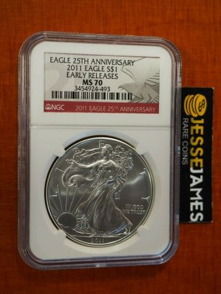 2011 $1 American Silver Eagle Ngc Ms70 Early Releases Red Label