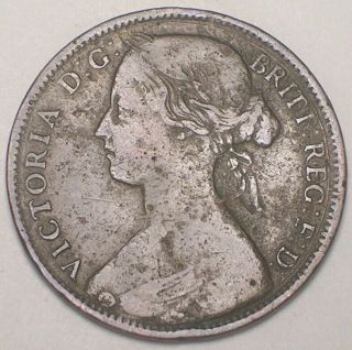 1861 Uk Great Britain British One 1 Penny Victoria Civil War Era Coin