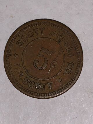 D.  B.  Scott Supply Co Commissary 5¢ Token Coin Company Store Trade