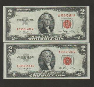 United States,  2 Dollar Banknote (2) Consecutive,  Serie 1953,  Uncirculated Conditio