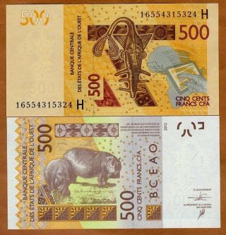 West African States,  Niger,  500 Francs,  2012 (2016),  P - 619h,  Unc Hippo