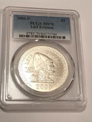 2000 P $1 U.  S.  Leif Ericson Commemorative Silver Dollar Pcgs Ms70