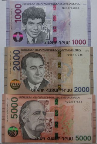 Armenia 2018 Banknote - 1000 2000 5000 Dram Unc Hybrid Technology