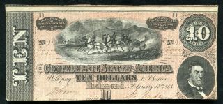 1864 $10 Ten Dollars Csa Confederate States Of America Currency Note (c)