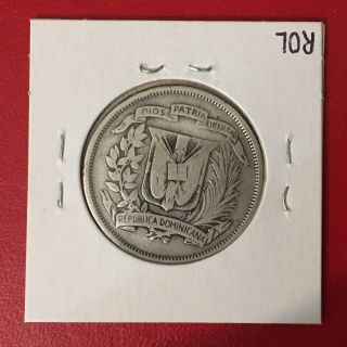 1937 Dominican Republic 1/2 Half Peso,  900 Fine Silver 2