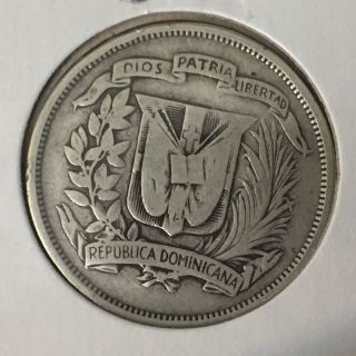 1937 Dominican Republic 1/2 Half Peso,  900 Fine Silver 4