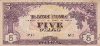 5 Dollars Fine Banknote From Japanese Occupied Malaya 1942 Pick - M6