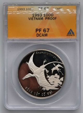 Vietnam 1993 100 Dong Silver Proof Prehistoric Animals Coin Anacs Pf 67 Dcam