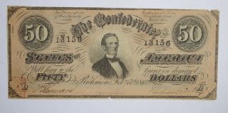 Civil War 1864 $50.  00 Confederate States Horse Blanket Note 697