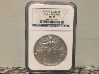2008 - W American Silver Eagle Ngc Ms - 70 Early Release 1