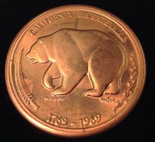 California Bicentennial 1769 - 1969 Grizzly Bear Bronze Medal