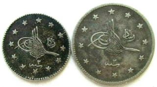 Ottoman Empire Coins,  1 & 2 Kurus 1327 (1910),  Mehmed V,  Silver 0.  830