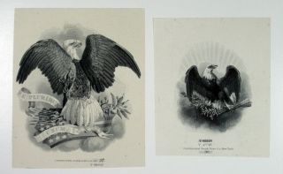Abn Proof Vignette Duo " Patriotic Eagles By Continental Bnc " 1860 - 80 Unc.