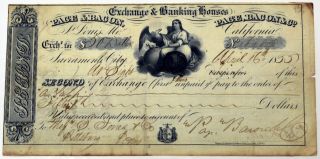 California.  Page,  Bacon & Co.  Check 1855,  2nd Of Exchange From Sacramento City
