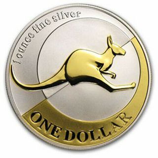 Australia 1 Dollar 2004 Silver 1oz.  Gold Plated Kangaroo &