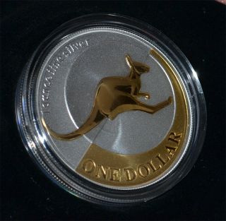 AUSTRALIA 1 Dollar 2004 Silver 1oz.  Gold Plated Kangaroo & 4
