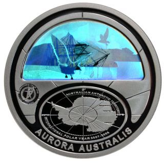 AUSTRALIA 5 Dollars 2009 Silver 1oz.  ' Aurora Australis ' Hologram Box/CoA 2