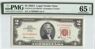 United States 1963a Fr.  1514 Pmg Gem Unc 65 Epq 2 Dollars Legal Tender Note