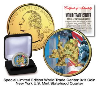 Wtc 9/11 Gold Hologram 24k Gold Plated U.  S.  York Statehood Quarter Coin