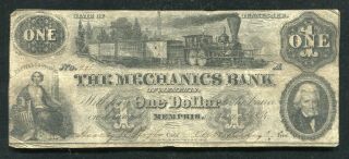 1854 $1 The Mechanics Bank Of Memphis Tennessee Obsolete Banknote (b)