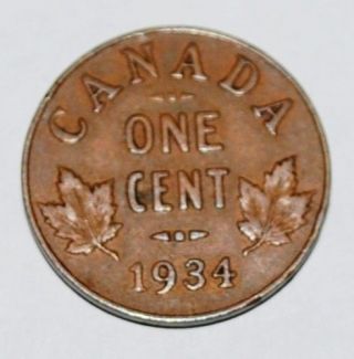 Canada 1934 1 Cent Copper Coin One Canadian Penny