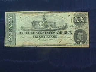 T - 51 Dec.  2,  1862 Confederate $20 Note: Plate F; Keating & Ball; 1st Series