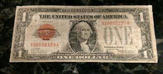 1928 Circulated One Dollar $1 Red Seal Funny Back Puerto Rico Note