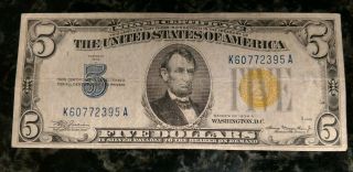 1934 Circulated Five Dollar $5 North Africa Silver Certificate War Note