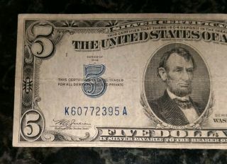 1934 Circulated Five Dollar $5 North Africa Silver Certificate War Note 2